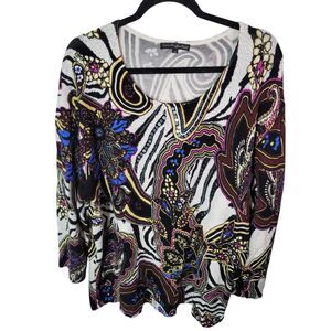 Pierri Womens Sz 2X Multicolor Geometric Long Sleeve Blouse